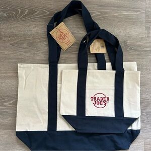 2 New Trader Joe’s Canvas Blue Tote Bags